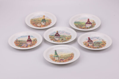 6 Assiettes à fromage vintage en faïence de chez Bareuter Bavaria avec des dessins de vin de région
