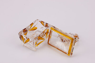 Boîte à bijoux en cristal de Bohême jaune et transparent