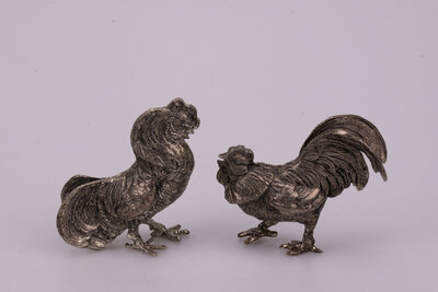 2 coqs argenté décoratif 