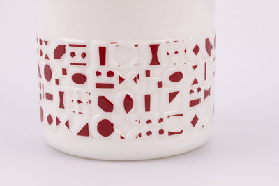 Seau à glaçons vintage en opaline avec un magnifique graphique rouge et blanc