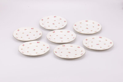 Set de 7 assiettes à dessert vintage en porcelaine de chez Victoria en Tchécoslovaquie