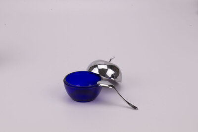 sucrier en verre et métal argenté