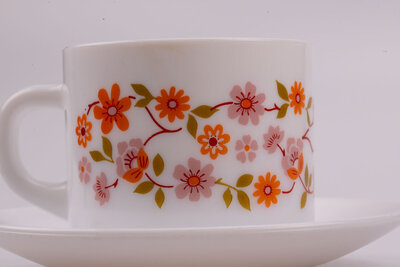 Tasse à café et sous-tasse vintage en porcelaine d'Arcopal modèle Scania