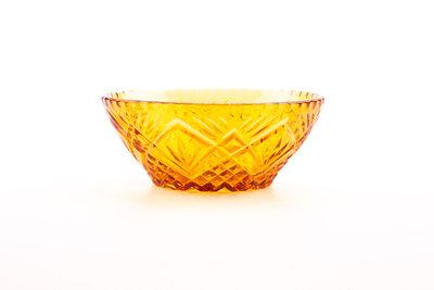 Bol vintage années 60 en verre ciselé jaune ambre en parfait état. 