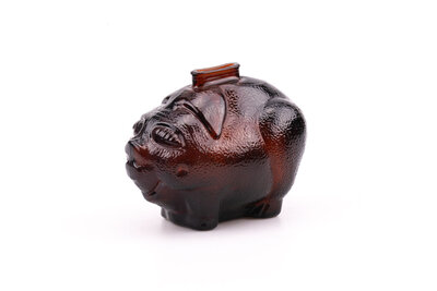 Tirelire en verre fumé ambre cochon 