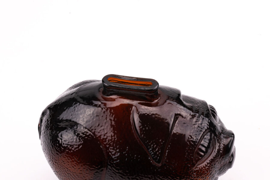 Tirelire en verre fumé ambre cochon 