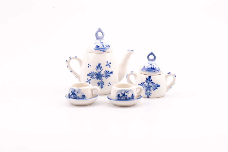 Mini set de thé blanc et bleu 