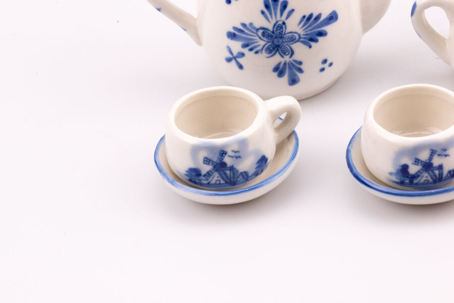Mini set de thé blanc et bleu 