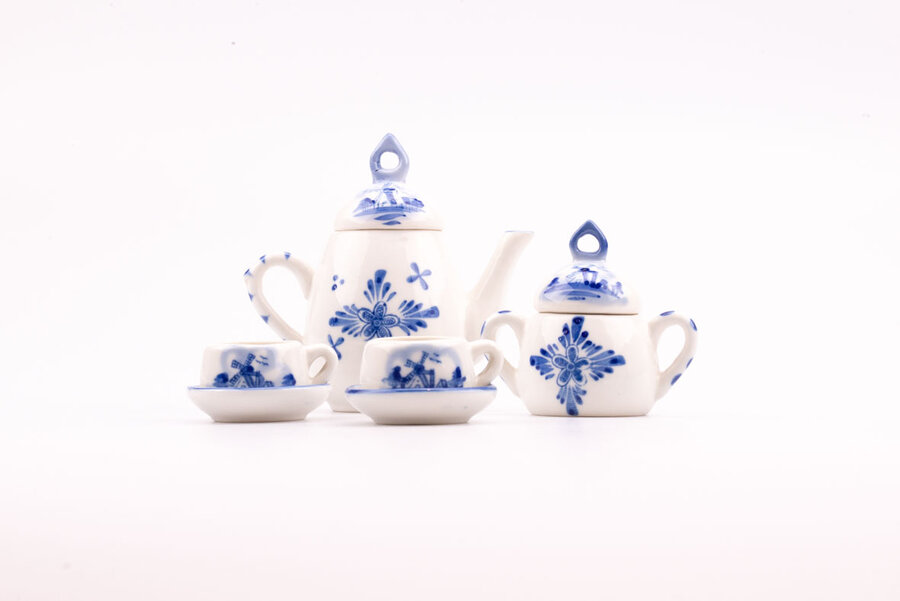 Mini set de thé blanc et bleu 