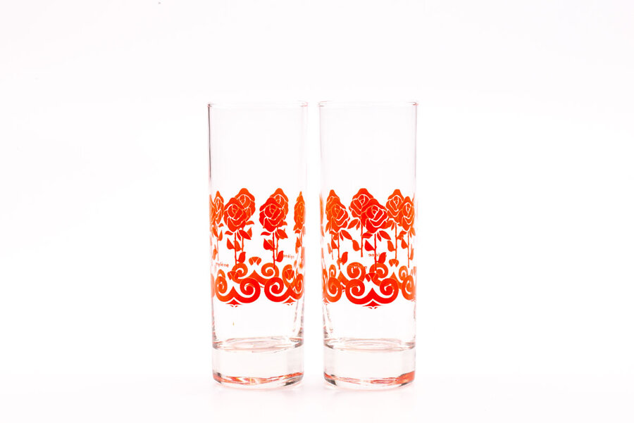 2 verres vintage avec motif floral orange