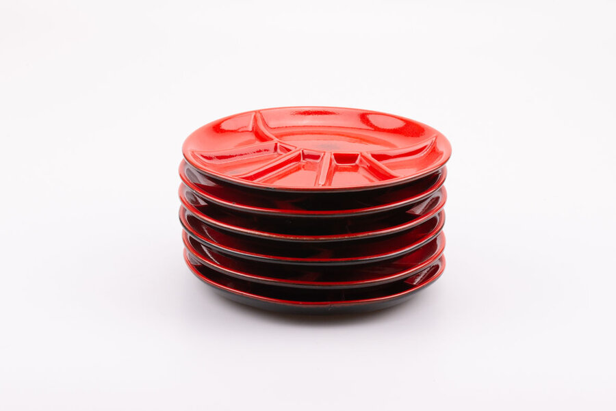 Ensemble de 6 assiettes à compartiments rouges CES