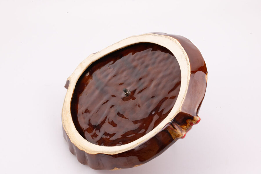 Plateau apéritif  vintage en forme de poisson en céramique émaillée rouge beige et brun