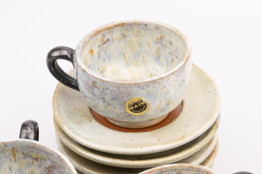 Tasse et sous-tasse vintage en grès de la manufacture Dubois Bouffioulx