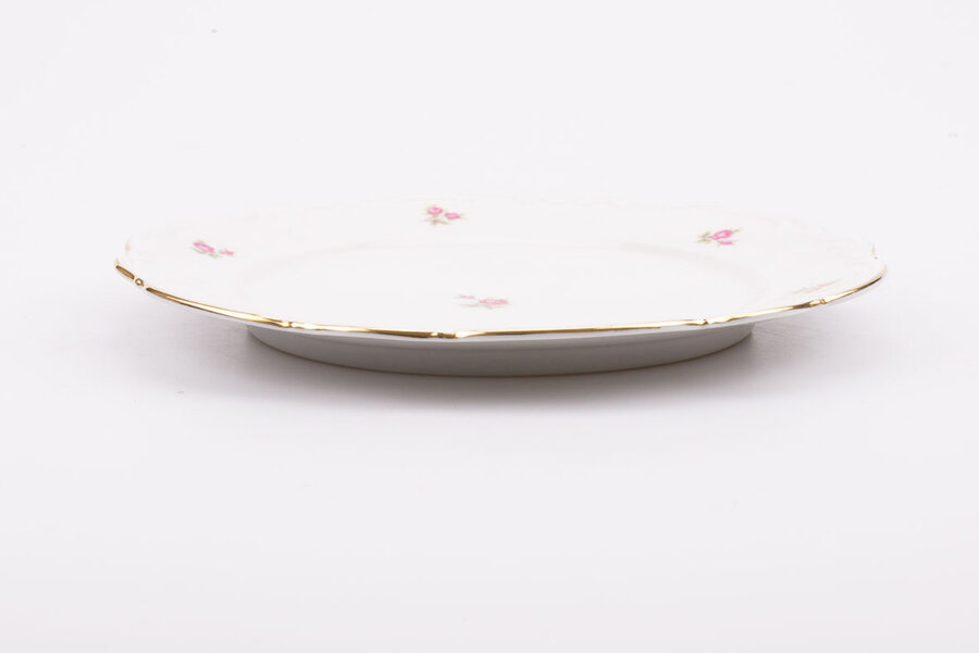 Assiette plate vintage avec bordure dorée et un motif en fleur en porcelaine de la manufacture Mitterteich