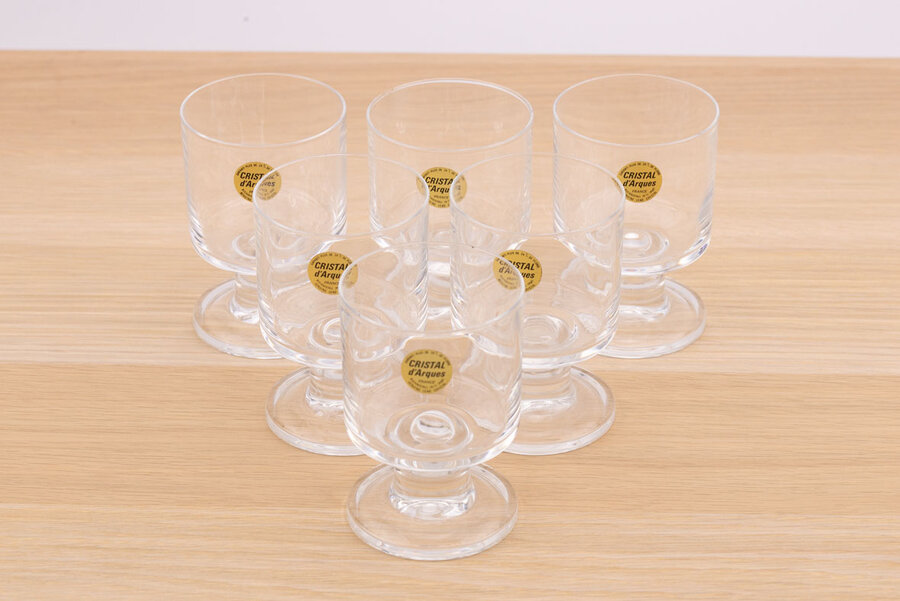 6 Petits verres vintage transparents en cristal de la manufacture d'Arques