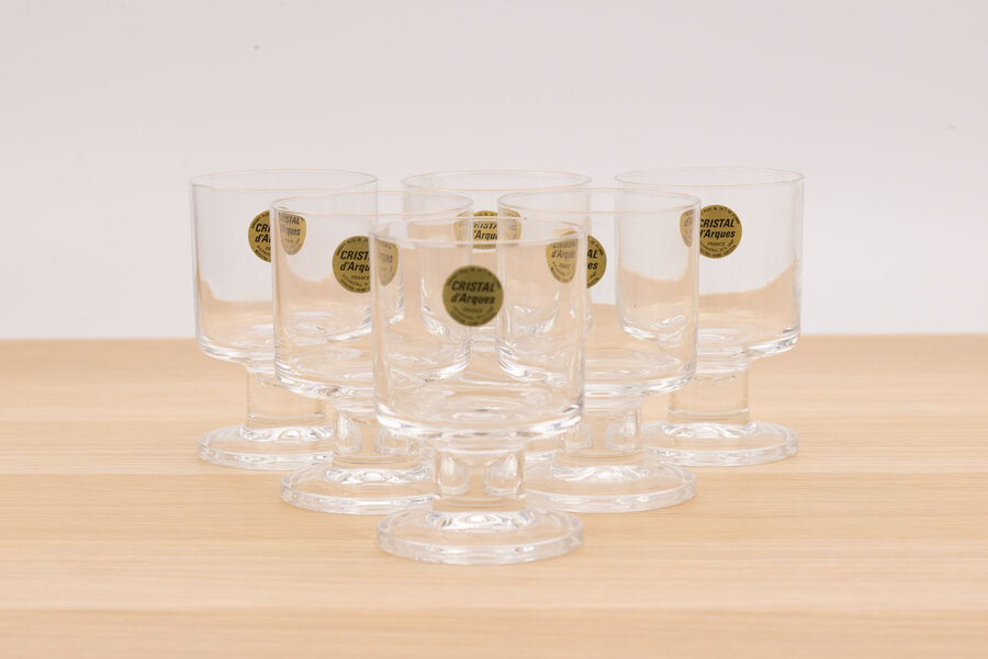6 Petits verres vintage transparents en cristal de la manufacture d'Arques