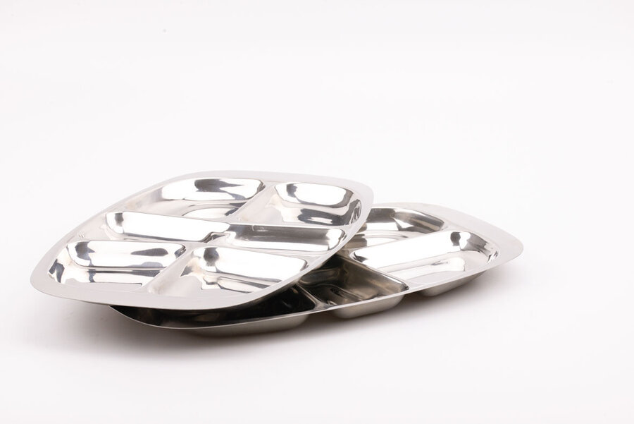 2 Plateaux apéro vintage en Inox 18-10 à 6 compartiments