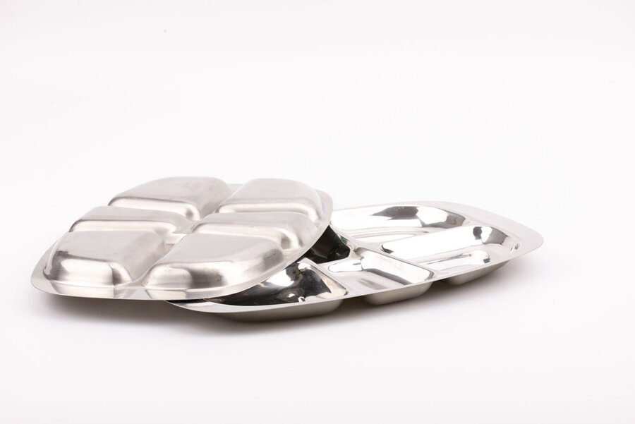 2 Plateaux apéro vintage en Inox 18-10 à 6 compartiments