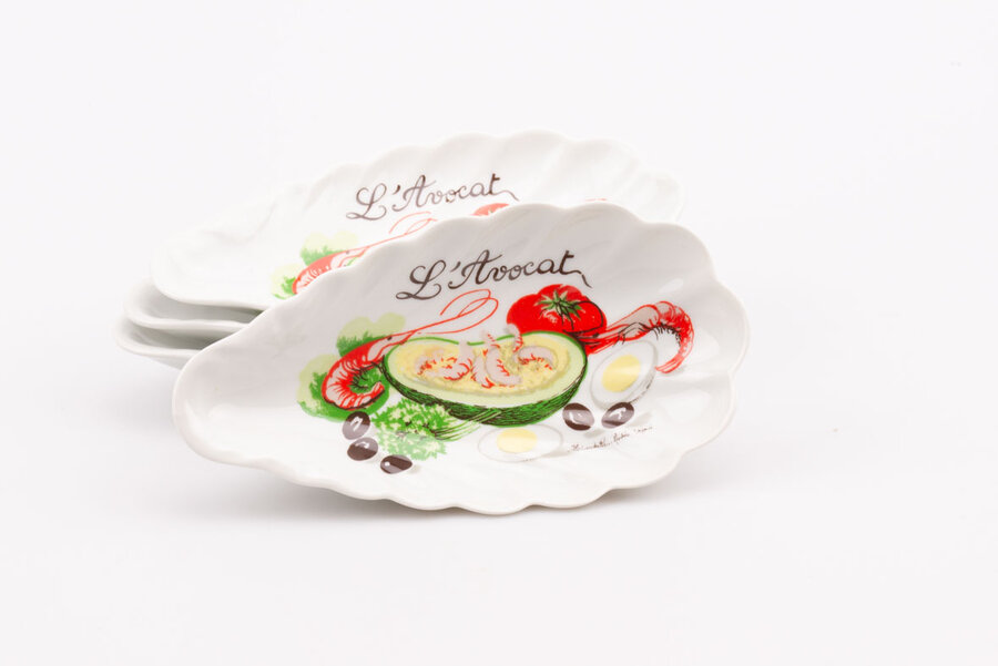 4 Coupelles vintage en porcelaine avec motif d'avocat de la manufacture Hirondelle