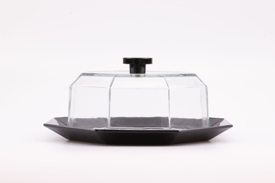 Cloche en verre vintage noir et transparent de la collection Octime d'Arcoroc