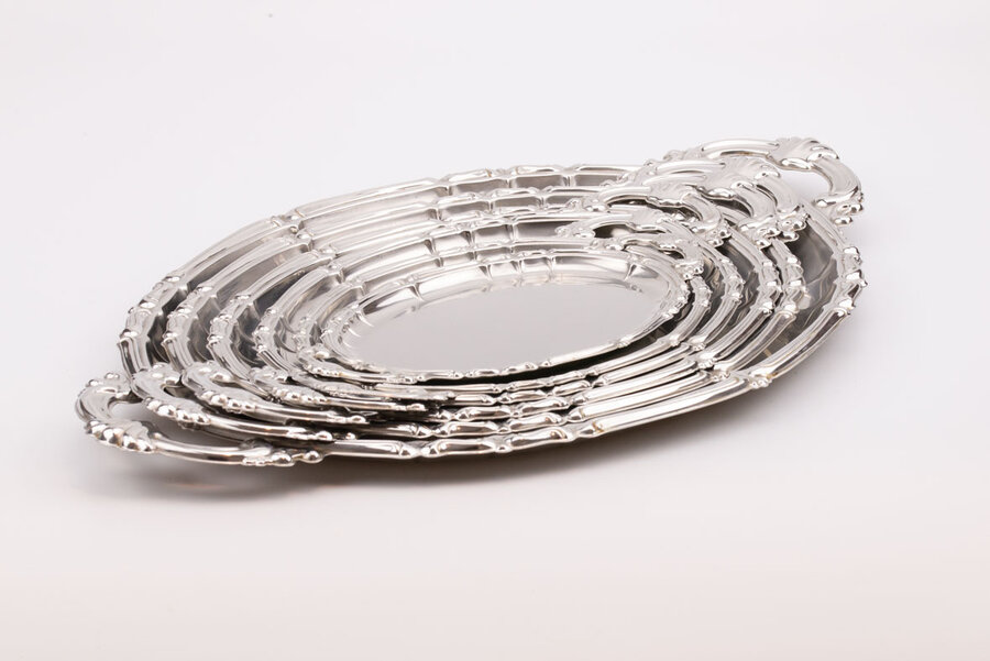 Ensemble de 6 plateaux vintage en inox de chez Alfra Alessi