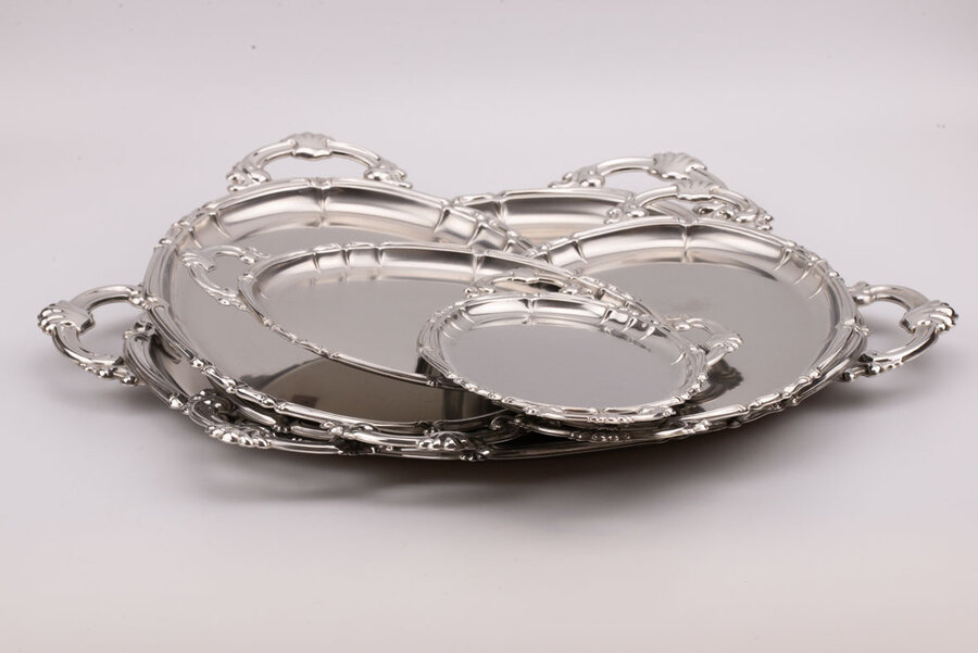 Ensemble de 6 plateaux vintage en inox de chez Alfra Alessi