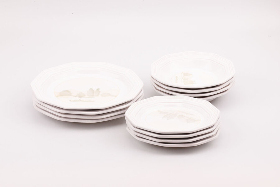 Service d'assiettes vintage en porcelaine de la collection Bocage Niderviller