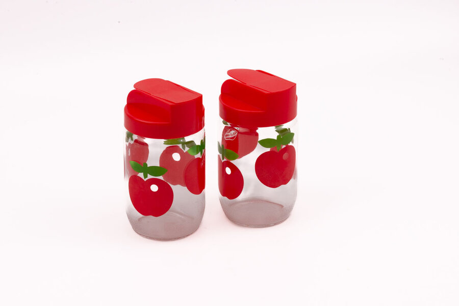 Bocal vintage en verre de 0,65 avec un motif de pomme rouge de chez VMC Gulf