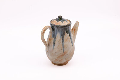 Cafetière vintage en grès gris, beige et bleue de chez Biron
