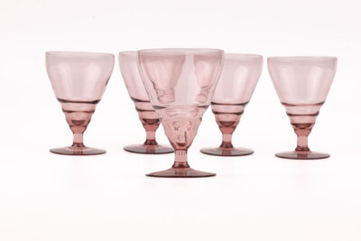 5 verres vintage style Art déco couleur rose 
