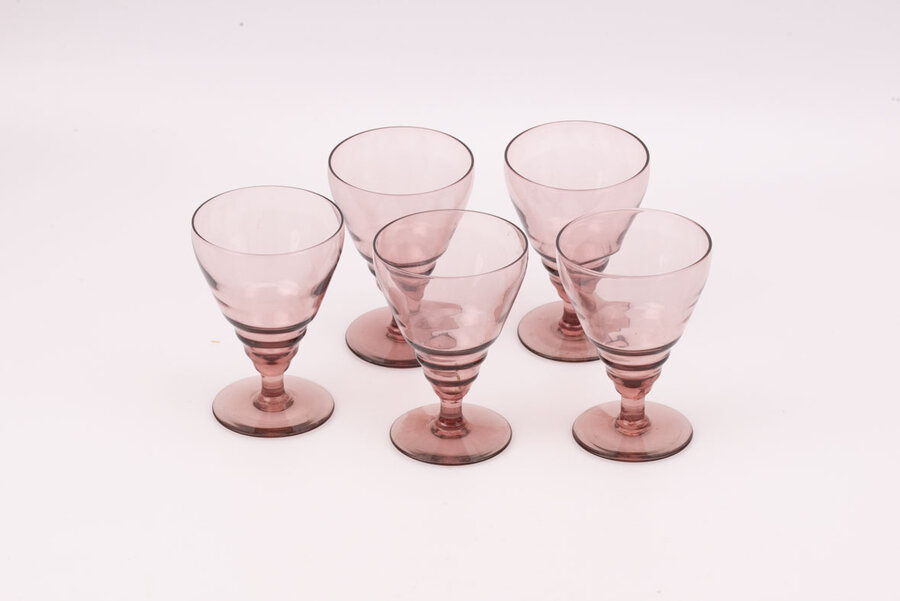 5 verres vintage style Art déco couleur rose