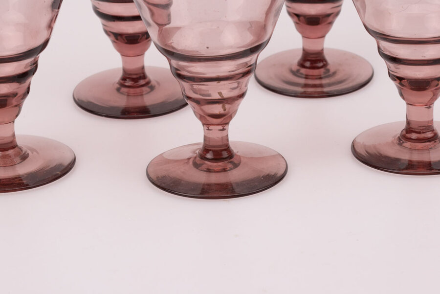5 verres vintage style Art déco couleur rose