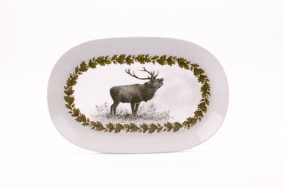 Plateau ovale avec cerf en porcelaine Johan Seltmann