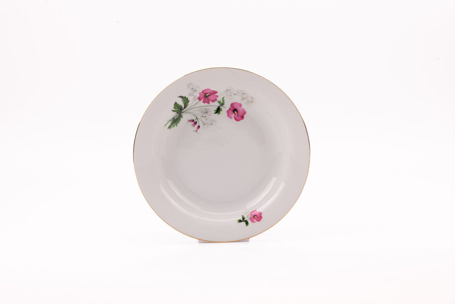 4 assiettes creuses vintage Kronester avec liseret doré et motif floral