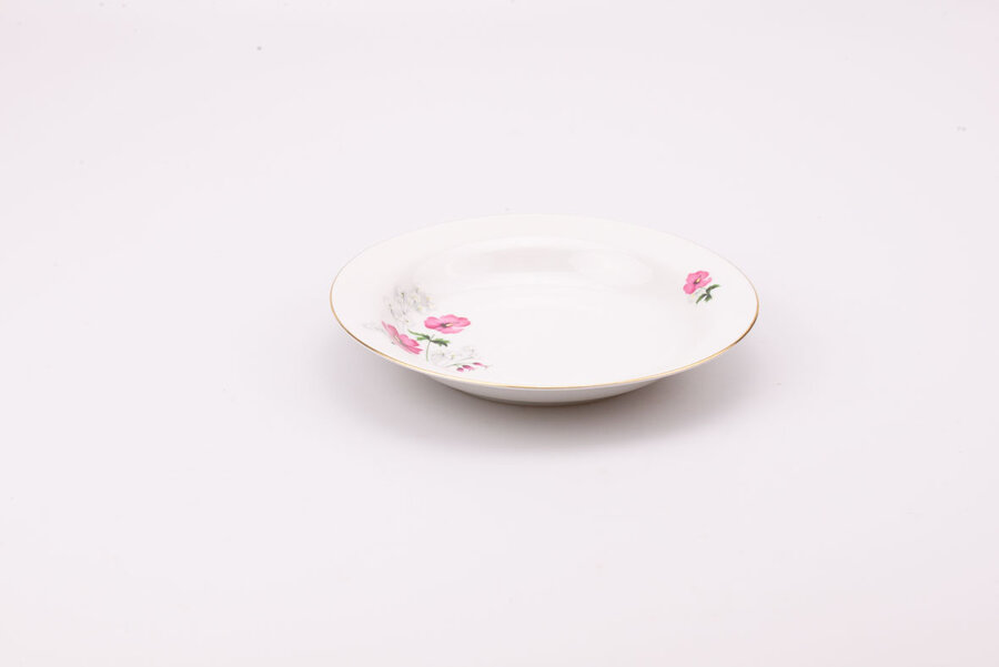 4 assiettes creuses vintage Kronester avec liseret doré et motif floral