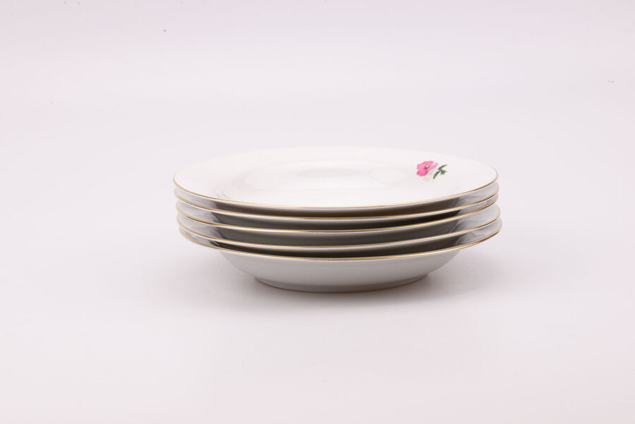 4 assiettes creuses vintage Kronester avec liseret doré et motif floral