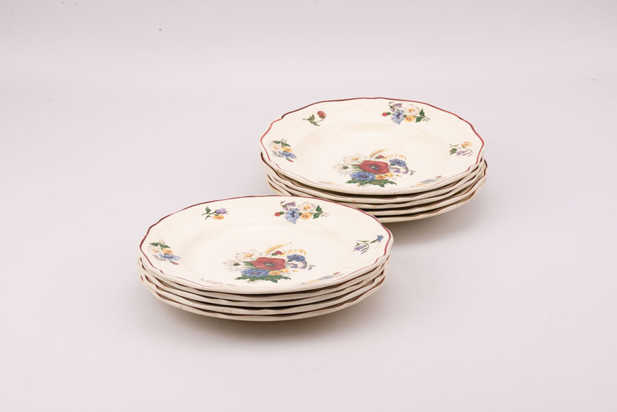 5 assiettes plates + 5 assiettes creuses Sarreguemines Agreste avec motif floral