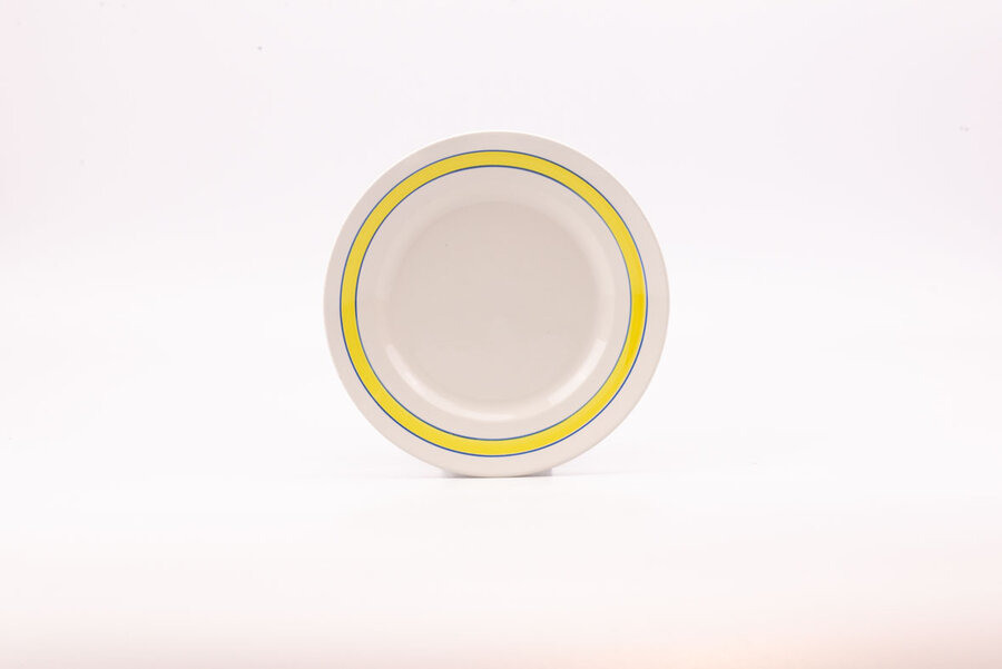 4 assiettes plates + 4 assiettes creuses de la manufacture française Société Faïence et Céramique S.E Bordure jaune