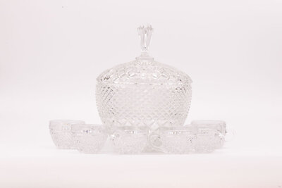 Service à punch vintage en cristal à 6 pièces