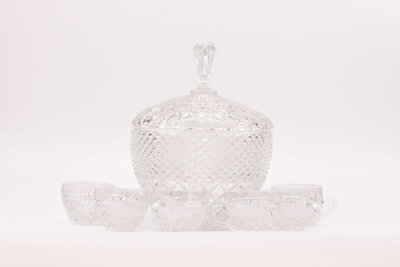 Service à punch vintage en cristal à 6 pièces