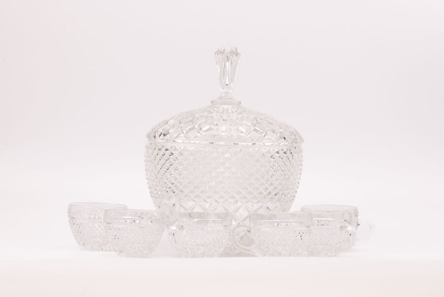 Service à punch vintage en cristal à 6 pièces