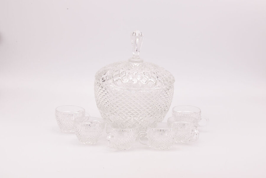 Service à punch vintage en cristal à 6 pièces