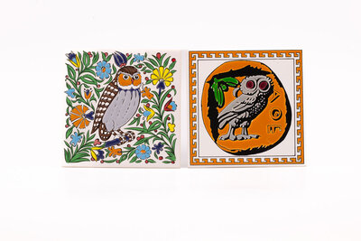 2 dessous de plat hibou en faïence 