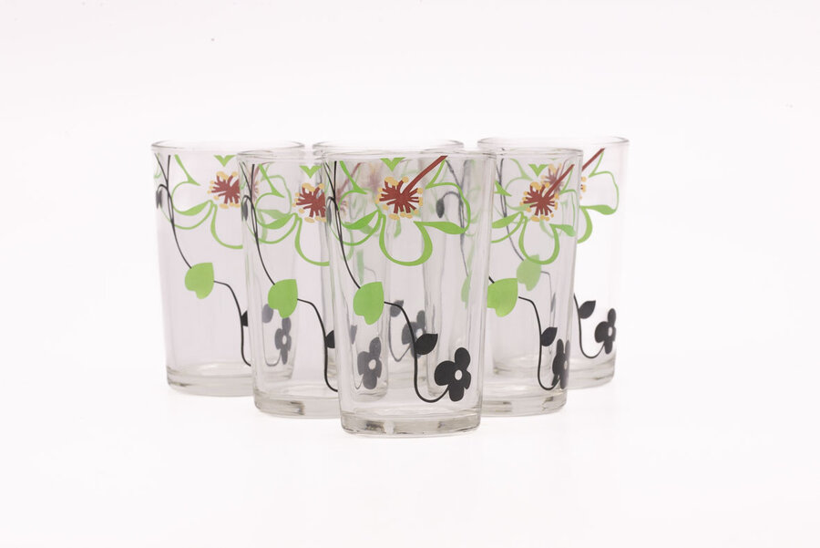 6 verres à eau motif floral 