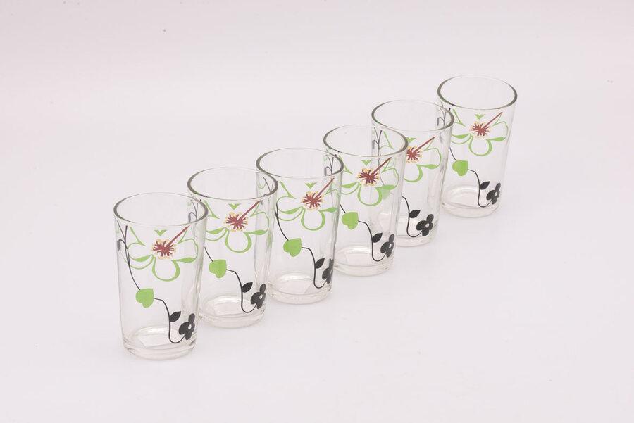 6 verres à eau motif floral 