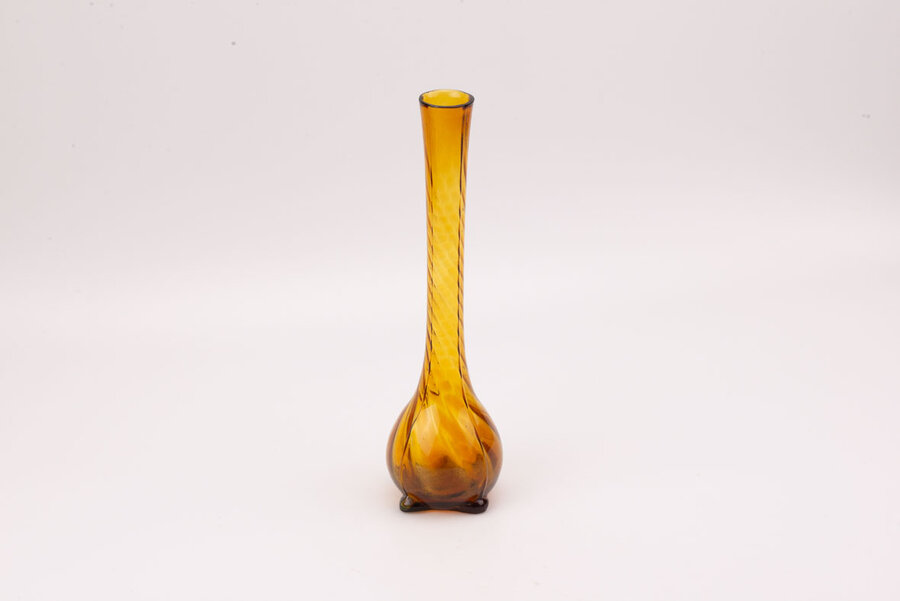 Vase en verre vintage ambré orange et transparent