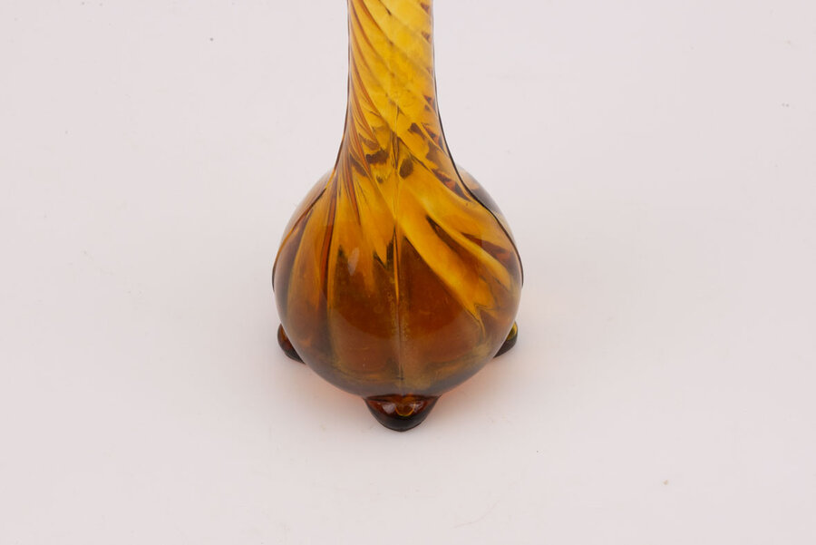 Vase en verre vintage ambré orange et transparent