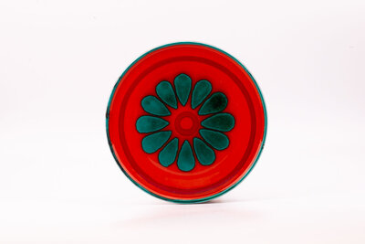 Plat vintage en faïence orange et vert vif Années 70