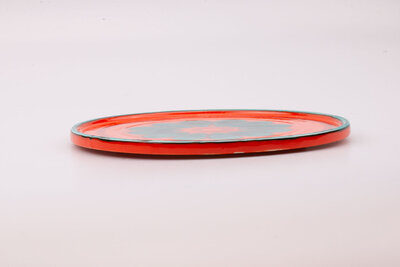 Plat vintage en faïence orange et vert vif Années 70