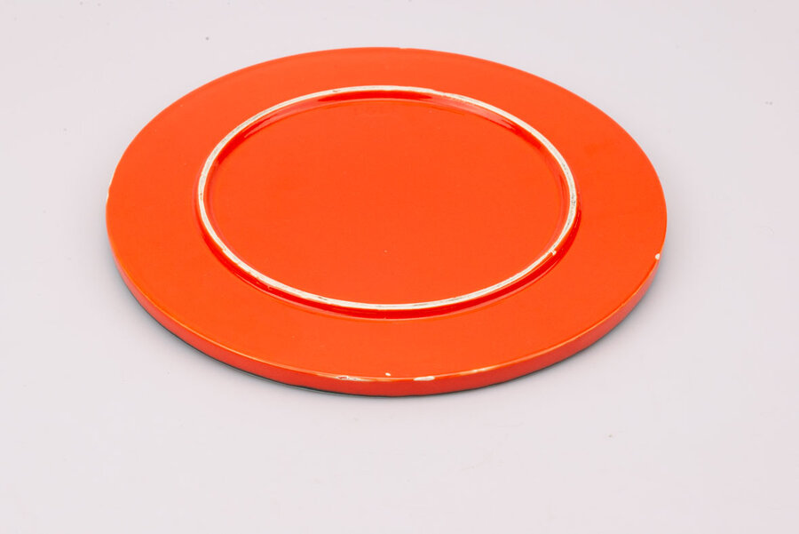 Plat vintage en faïence orange et vert vif Années 70